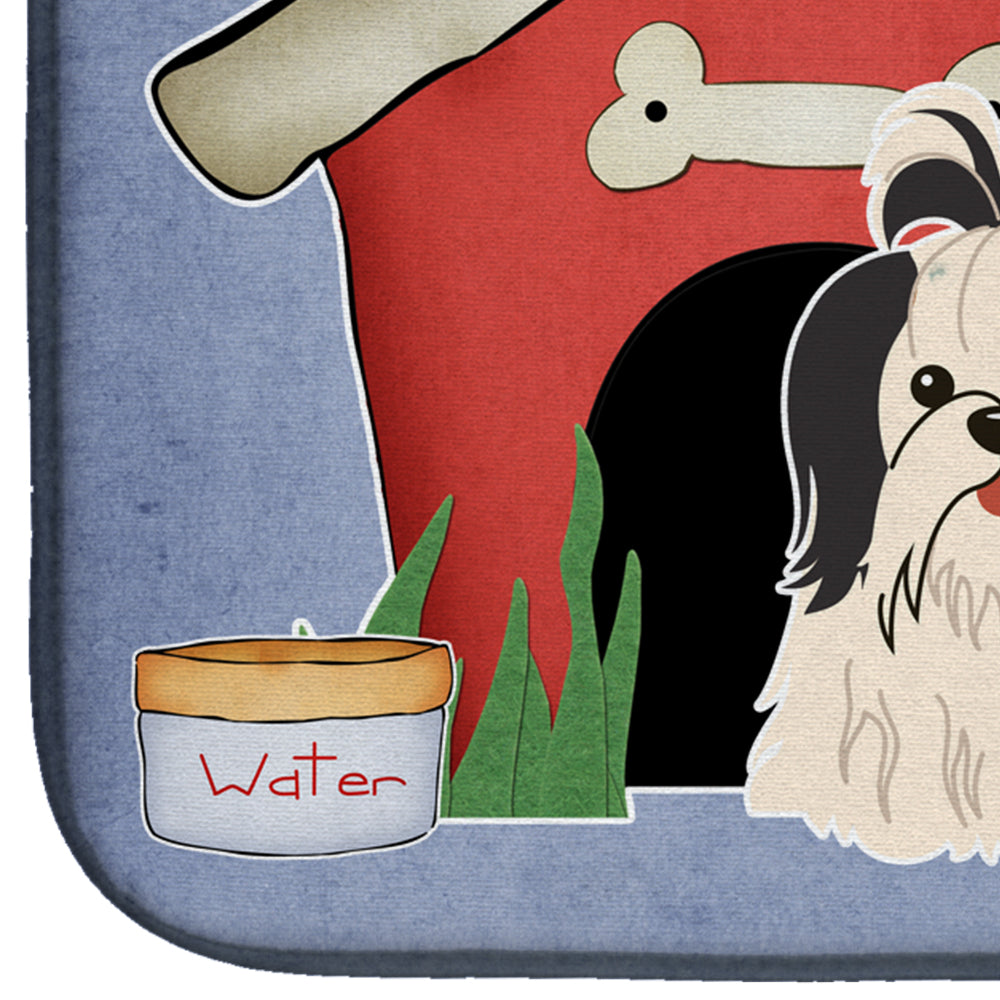 Dog House Collection Shih Tzu Black White Dish Drying Mat Absorbent Dish Drying Mat Pad for Kitchen Counter Dish Drainer Mat for Countertop, 14 x 21", Multicolor
