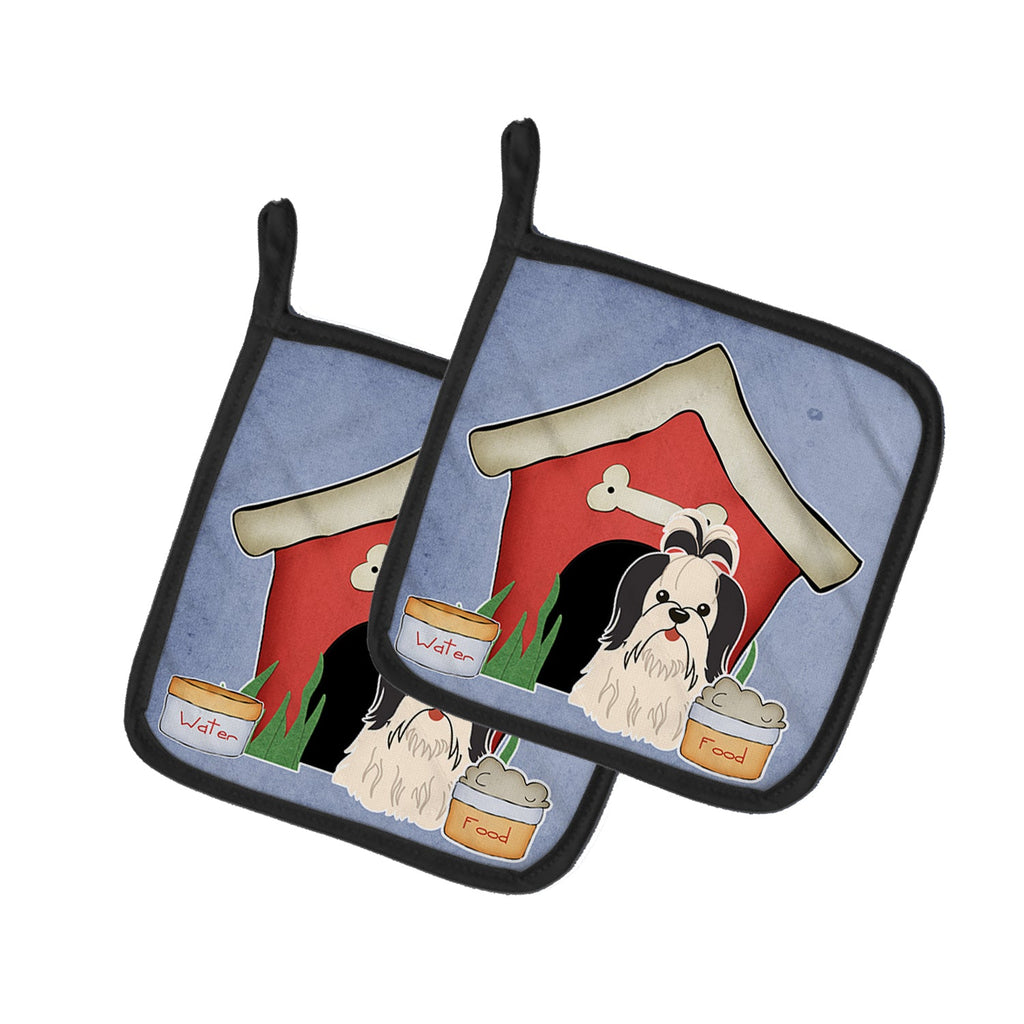 Dog House Collection Shih Tzu Black White Pot Holder Set of 2 Heat Resistant Quilted Hot Pads 7.5 x 7.5 Inch, Insulated Kitchen Trivets for Cooking & Baking