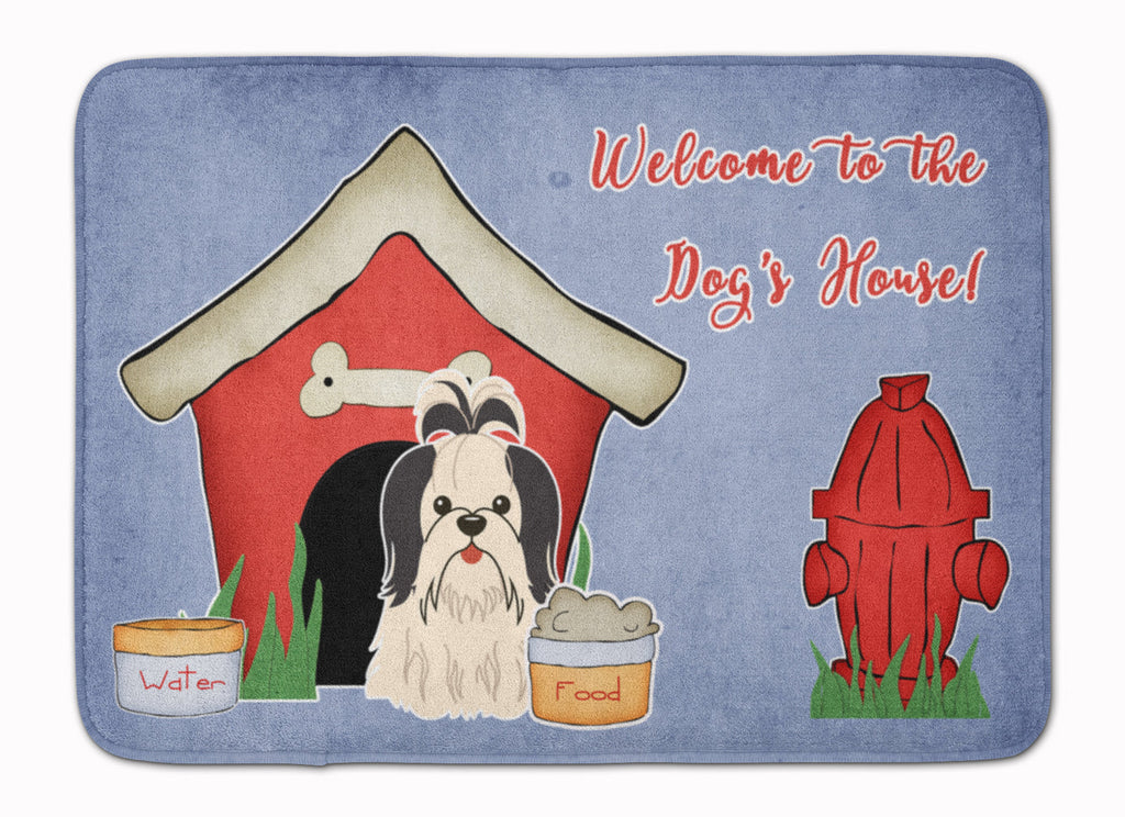 Dog House Collection Shih Tzu Black White Memory Foam Kitchen Mat Machine Washable Anti-Fatigue Cushion Comfort Bath or Kitchen Rug