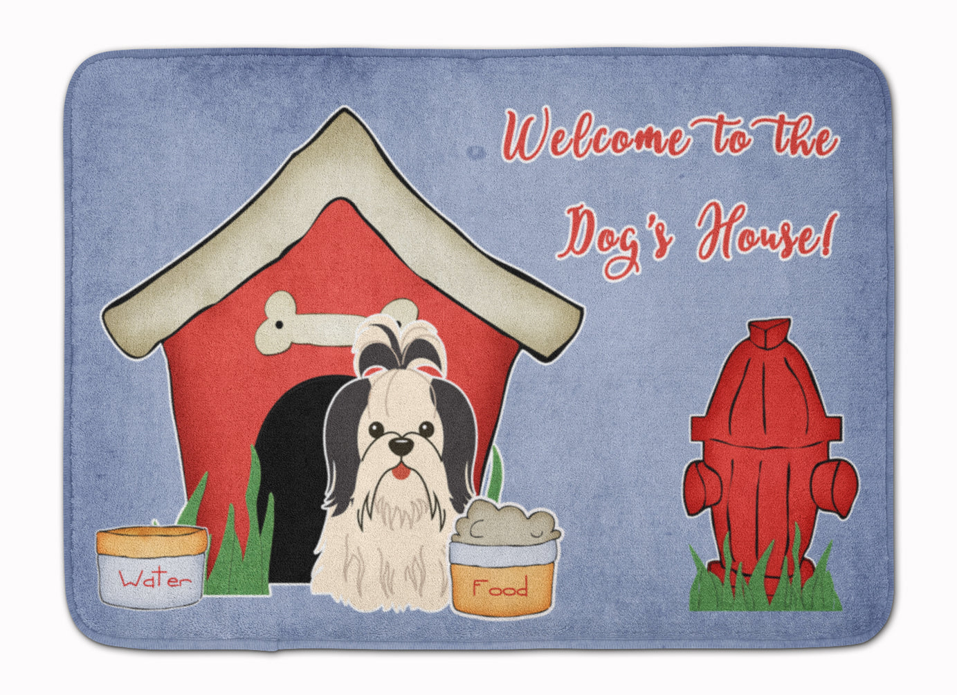 Dog House Collection Shih Tzu Black White Memory Foam Kitchen Mat Machine Washable Anti-Fatigue Cushion Comfort Bath or Kitchen Rug