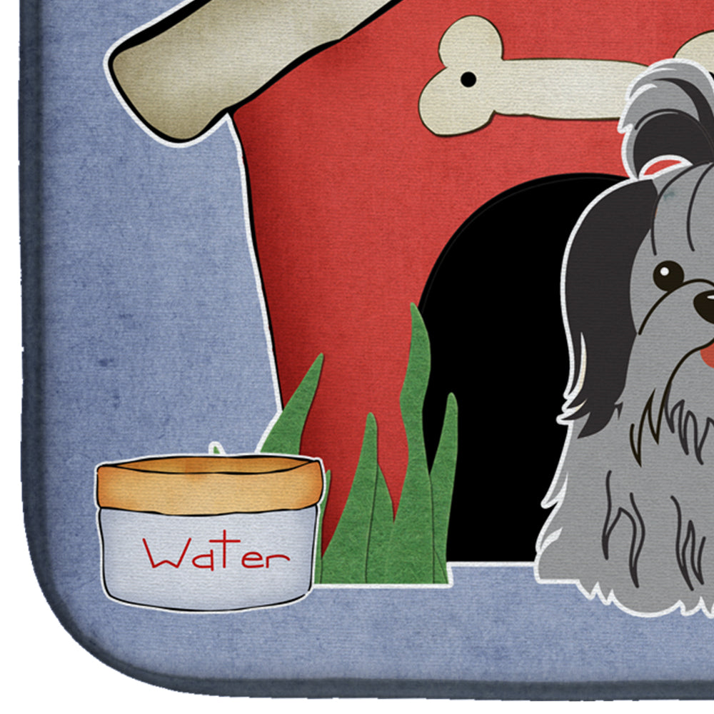 Dog House Collection Shih Tzu Black Silver Dish Drying Mat Absorbent Dish Drying Mat Pad for Kitchen Counter Dish Drainer Mat for Countertop, 14 x 21", Multicolor