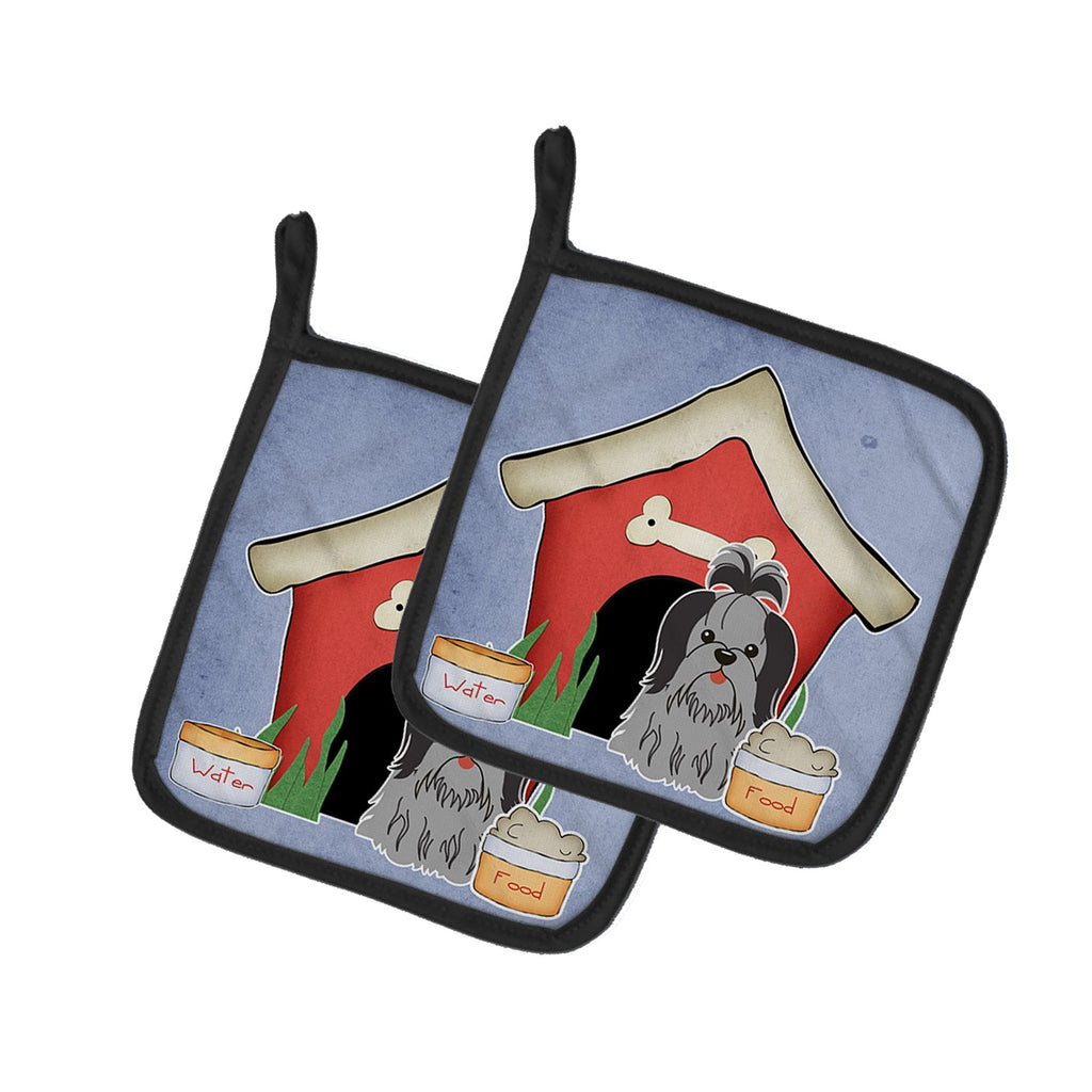 Dog House Collection Shih Tzu Black Silver Pot Holder Set of 2 Heat Resistant Quilted Hot Pads 7.5 x 7.5 Inch, Insulated Kitchen Trivets for Cooking & Baking