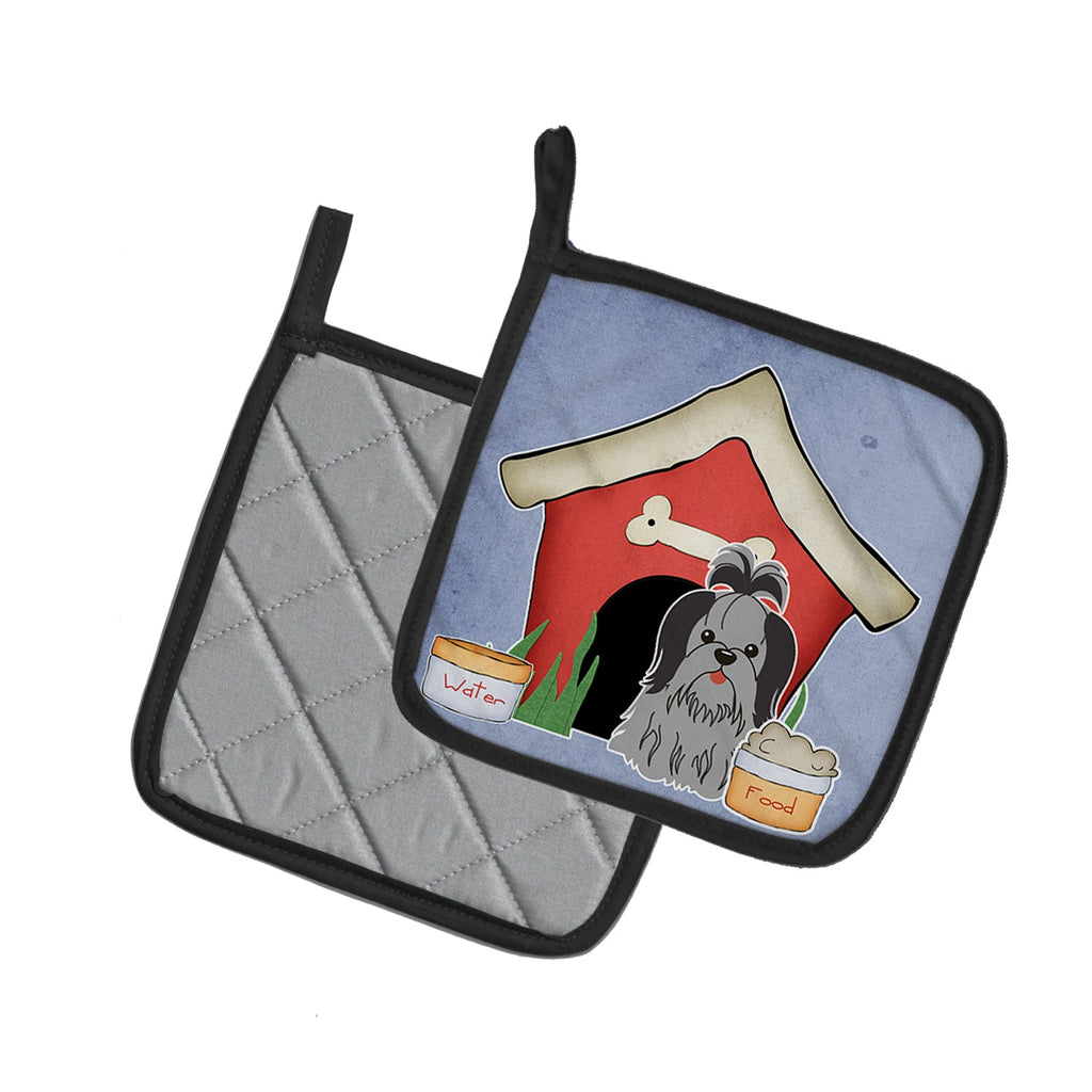 Dog House Collection Shih Tzu Black Silver Pot Holder Set of 2 Heat Resistant Quilted Hot Pads 7.5 x 7.5 Inch, Insulated Kitchen Trivets for Cooking & Baking