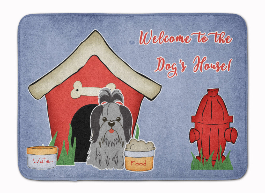 Dog House Collection Shih Tzu Black Silver Memory Foam Kitchen Mat Machine Washable Anti-Fatigue Cushion Comfort Bath or Kitchen Rug