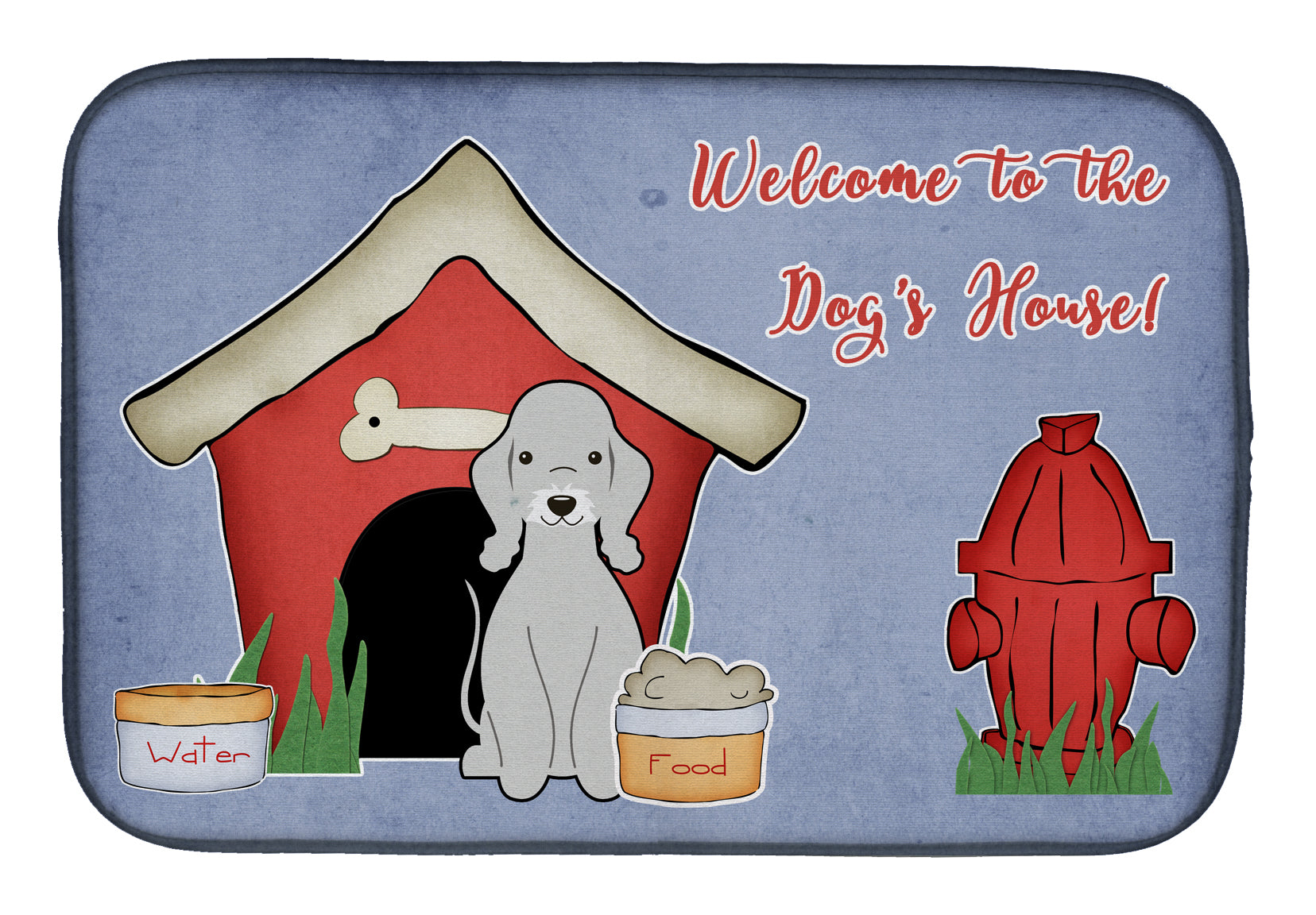 Dog House Collection Bedlington Terrier Blue Dish Drying Mat Absorbent Dish Drying Mat Pad for Kitchen Counter Dish Drainer Mat for Countertop, 14 x 21", Multicolor