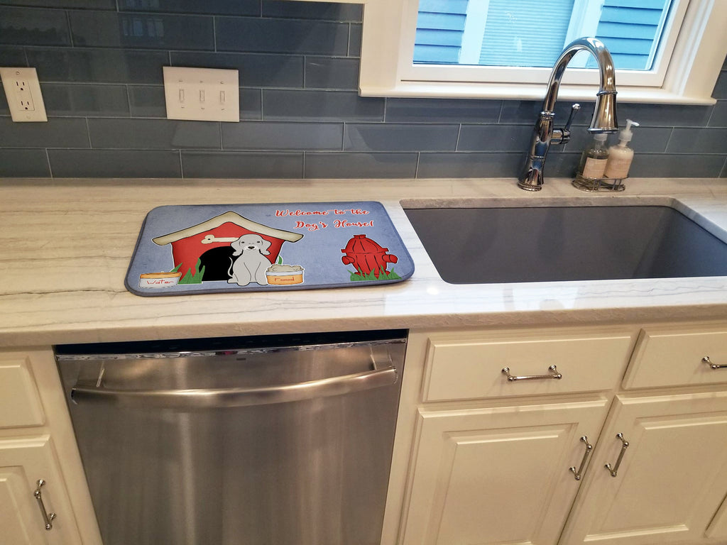Dog House Collection Bedlington Terrier Blue Dish Drying Mat Absorbent Dish Drying Mat Pad for Kitchen Counter Dish Drainer Mat for Countertop, 14 x 21", Multicolor