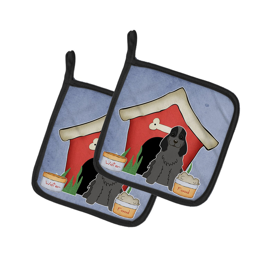 Dog House Collection Cocker Spaniel Black Pot Holder Set of 2 Heat Resistant Quilted Hot Pads 7.5 x 7.5 Inch, Insulated Kitchen Trivets for Cooking & Baking