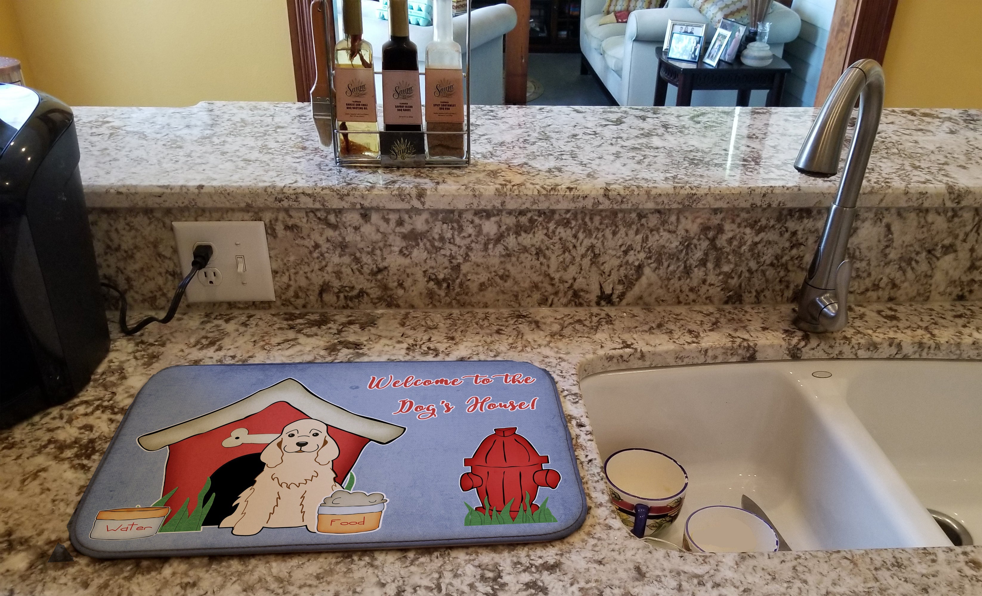 Dog House Collection Cocker Spaniel Buff Dish Drying Mat Absorbent Dish Drying Mat Pad for Kitchen Counter Dish Drainer Mat for Countertop, 14 x 21", Multicolor