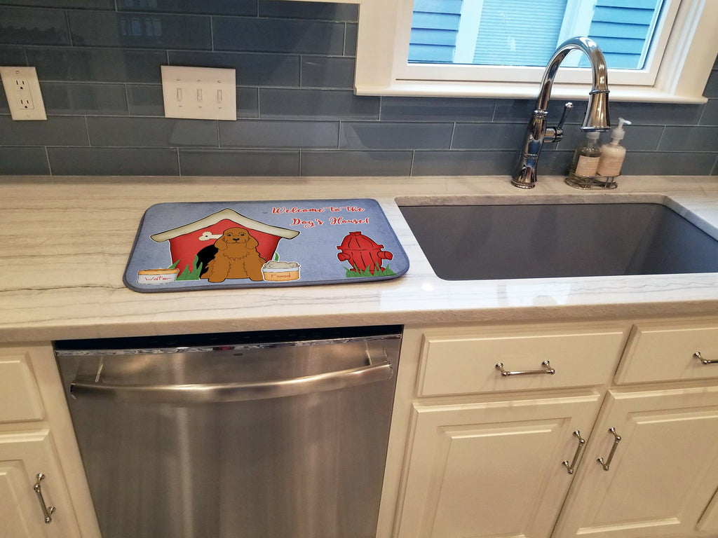 Dog House Collection Cocker Spaniel Red Dish Drying Mat Absorbent Dish Drying Mat Pad for Kitchen Counter Dish Drainer Mat for Countertop, 14 x 21", Multicolor