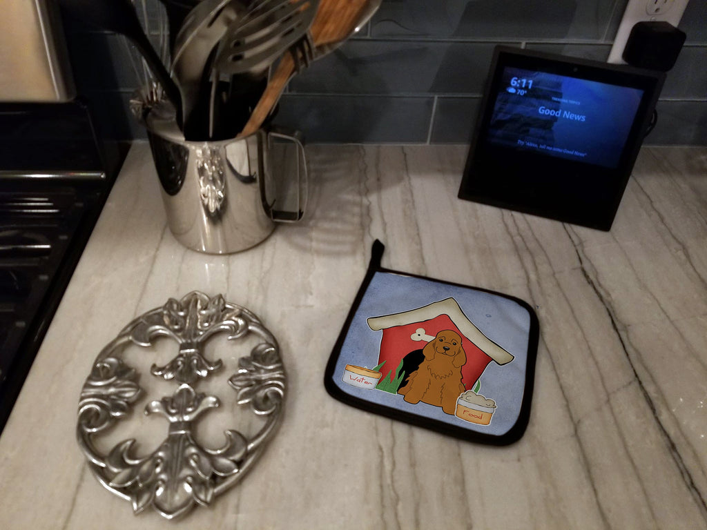 Dog House Collection Cocker Spaniel Red Pot Holder Set of 2 Heat Resistant Quilted Hot Pads 7.5 x 7.5 Inch, Insulated Kitchen Trivets for Cooking & Baking