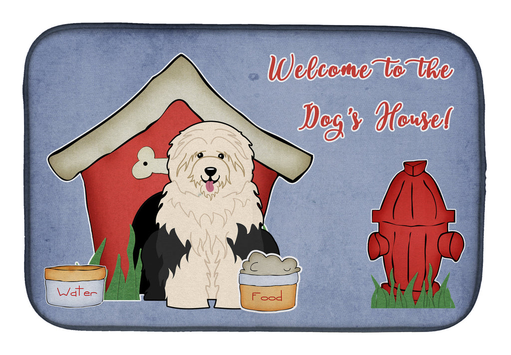 Dog House Collection Old English Sheepdog Dish Drying Mat Absorbent Dish Drying Mat Pad for Kitchen Counter Dish Drainer Mat for Countertop, 14 x 21", Multicolor