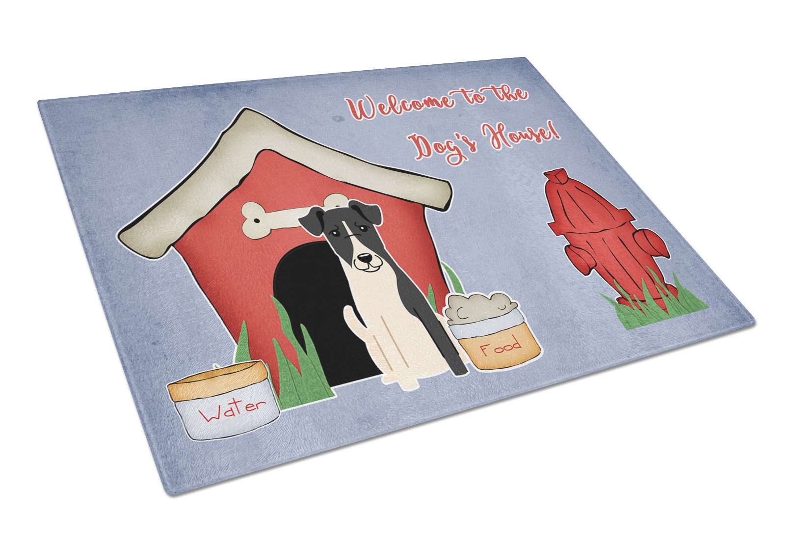 Dog House Collection Smooth Fox Terrier Cutting Board Tempered Glass Kitchen Cutting Surface, Heat Resistant Chopping, Non-Slip Feet, Food Prep & Serving