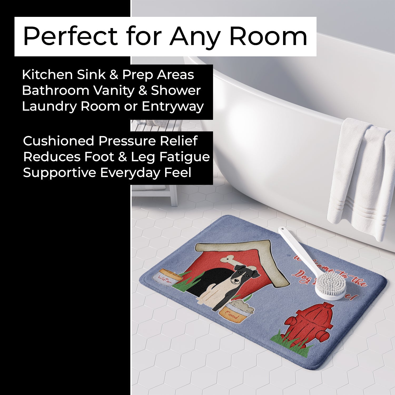 Dog House Collection Smooth Fox Terrier Memory Foam Kitchen Mat Machine Washable Anti-Fatigue Cushion Comfort Bath or Kitchen Rug