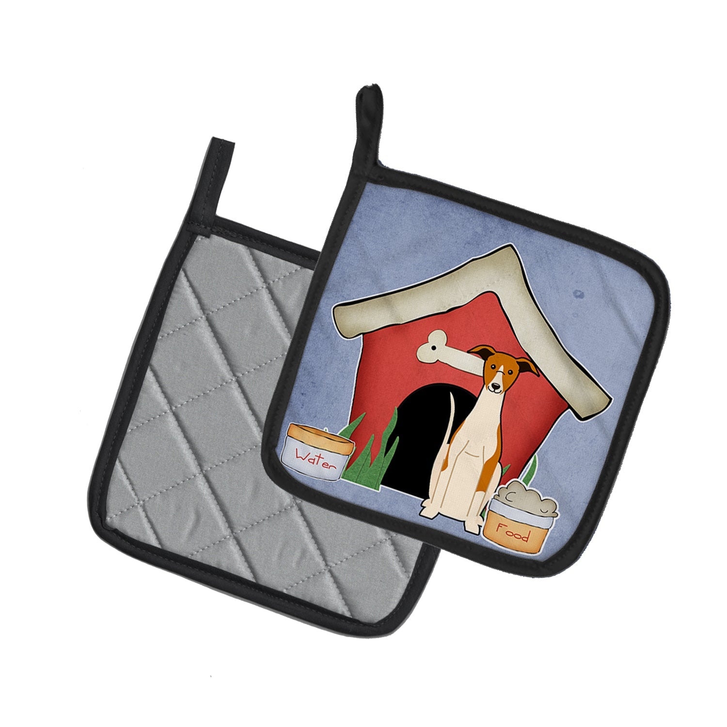 Dog House Collection Whippet Pot Holder Set of 2 Heat Resistant Quilted Hot Pads 7.5 x 7.5 Inch, Insulated Kitchen Trivets for Cooking & Baking