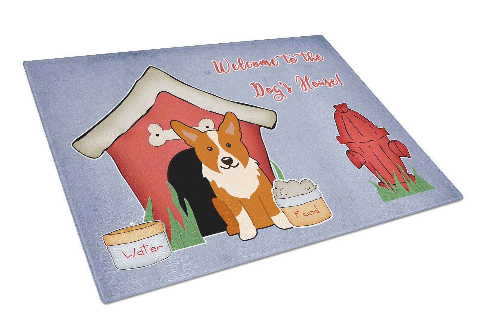 Dog House Collection Corgi Cutting Board Tempered Glass Kitchen Cutting Surface, Heat Resistant Chopping, Non-Slip Feet, Food Prep & Serving