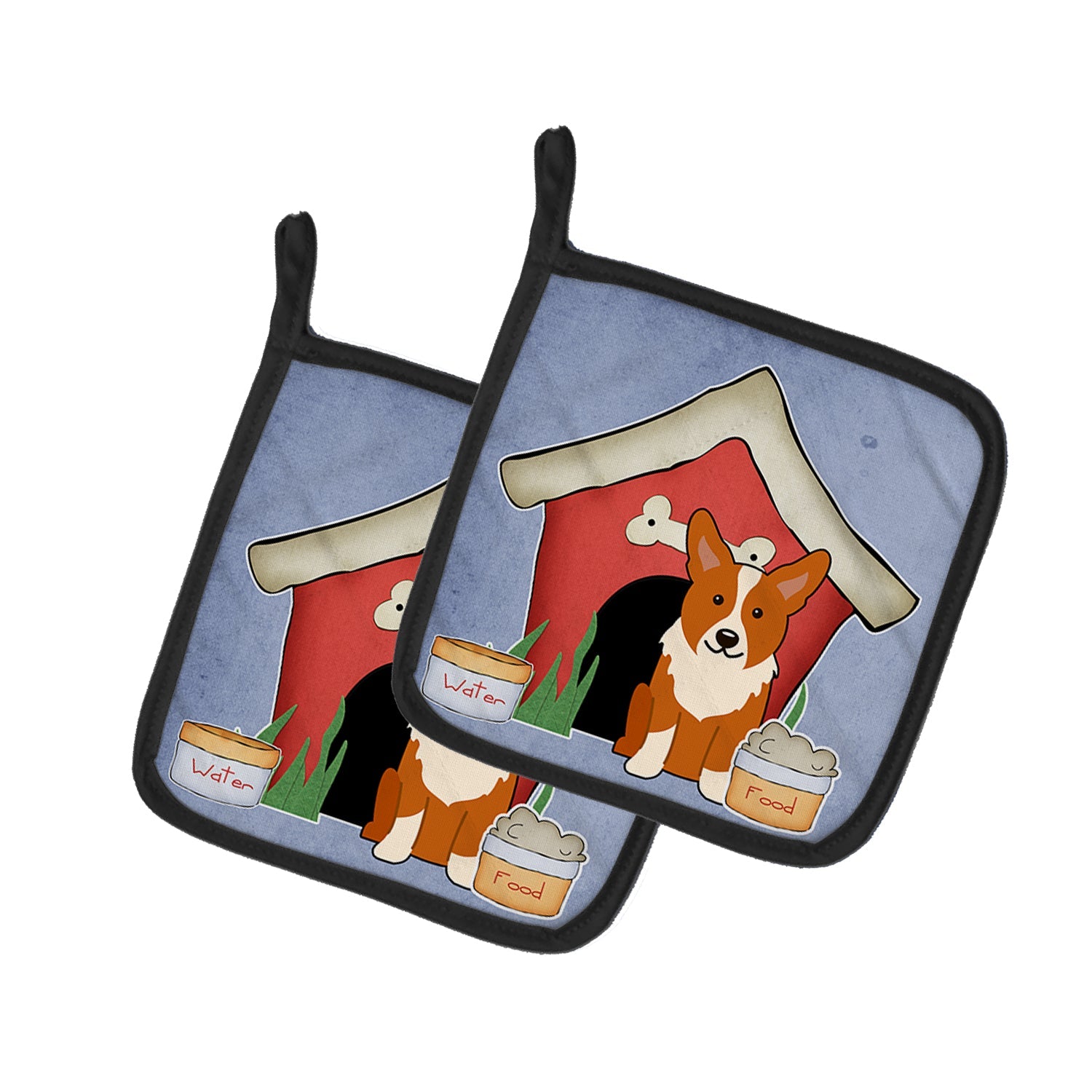 Dog House Collection Corgi Pot Holder Set of 2 Heat Resistant Quilted Hot Pads 7.5 x 7.5 Inch, Insulated Kitchen Trivets for Cooking & Baking