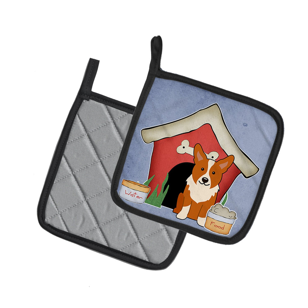 Dog House Collection Corgi Pot Holder Set of 2 Heat Resistant Quilted Hot Pads 7.5 x 7.5 Inch, Insulated Kitchen Trivets for Cooking & Baking