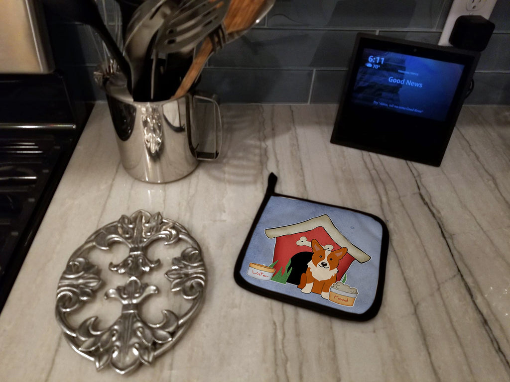 Dog House Collection Corgi Pot Holder Set of 2 Heat Resistant Quilted Hot Pads 7.5 x 7.5 Inch, Insulated Kitchen Trivets for Cooking & Baking