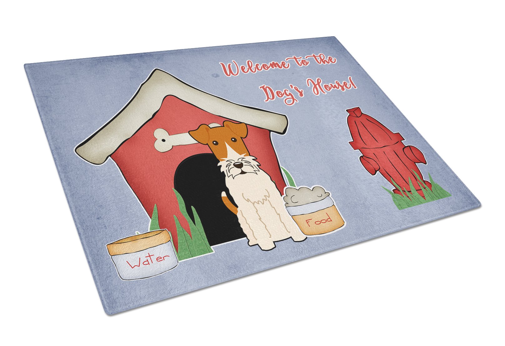 Dog House Collection Wire Fox Terrier Cutting Board Tempered Glass Kitchen Cutting Surface, Heat Resistant Chopping, Non-Slip Feet, Food Prep & Serving