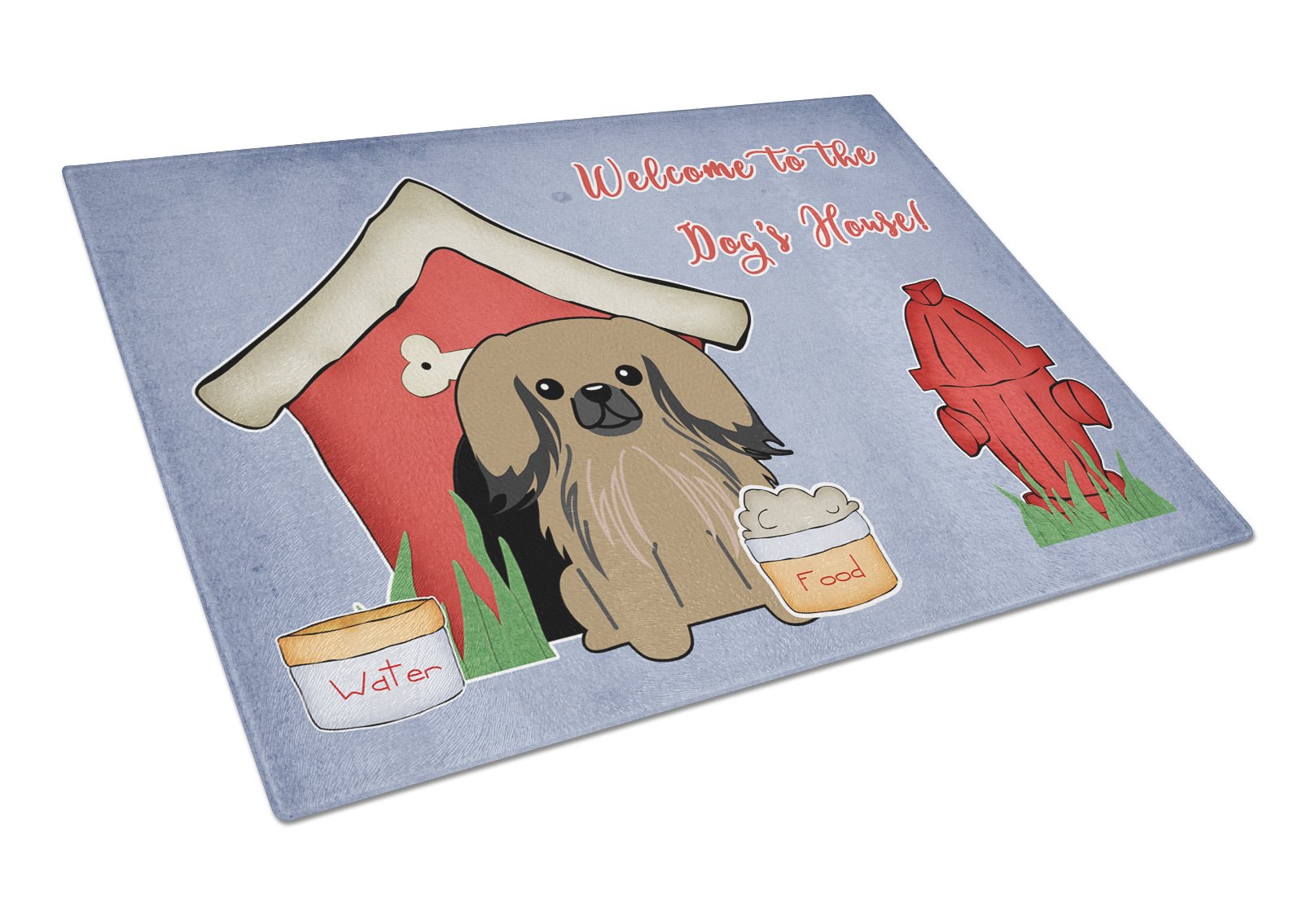 Dog House Collection Pekingese Tan Cutting Board Tempered Glass Kitchen Cutting Surface, Heat Resistant Chopping, Non-Slip Feet, Food Prep & Serving