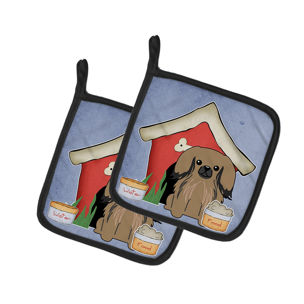 Dog House Collection Pekingese Tan Pot Holder Set of 2 Heat Resistant Quilted Hot Pads 7.5 x 7.5 Inch, Insulated Kitchen Trivets for Cooking & Baking
