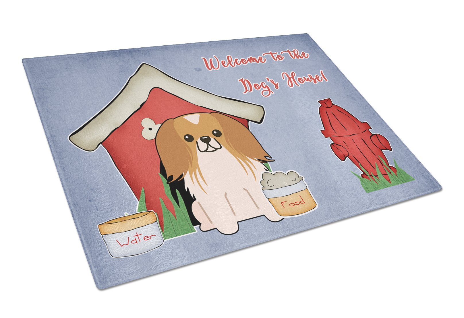 Dog House Collection Pekingese Red White Cutting Board Tempered Glass Kitchen Cutting Surface, Heat Resistant Chopping, Non-Slip Feet, Food Prep & Serving
