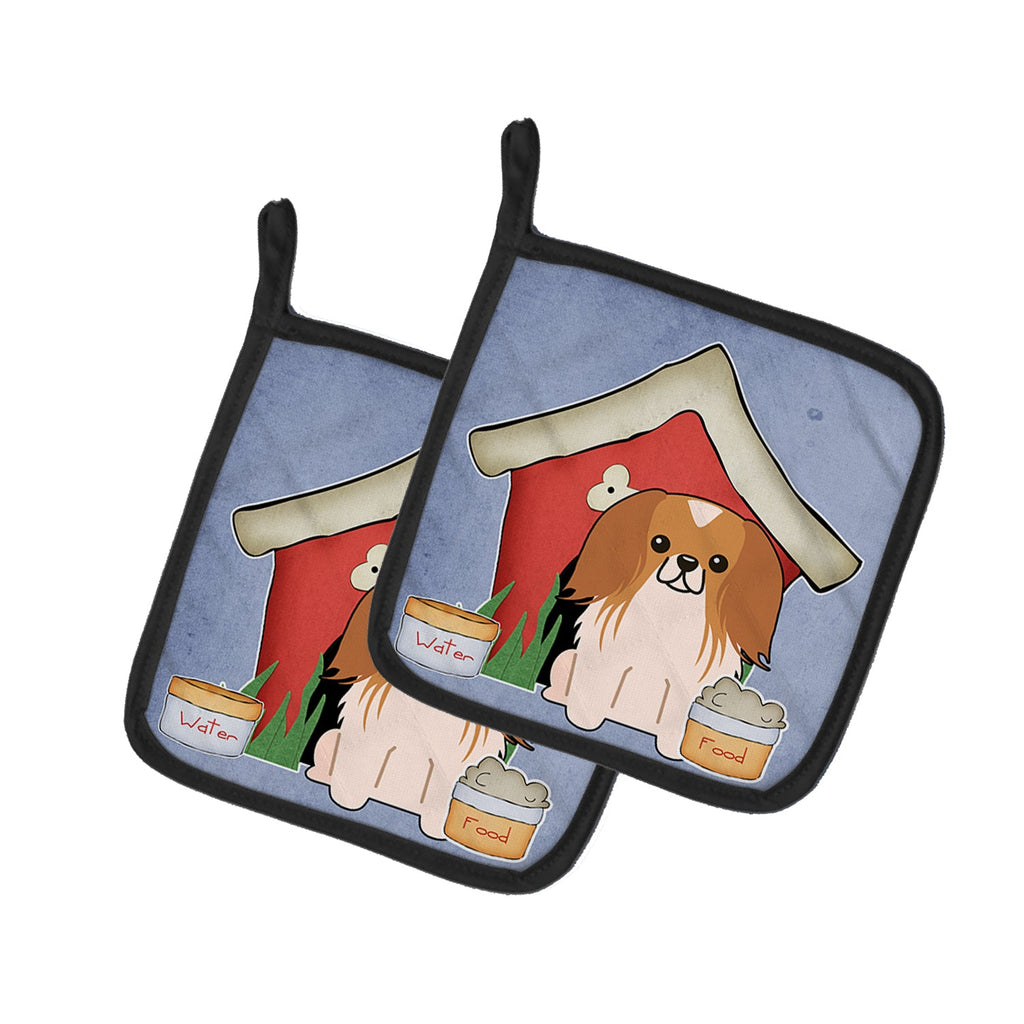 Dog House Collection Pekingese Red White Pot Holder Set of 2 Heat Resistant Quilted Hot Pads 7.5 x 7.5 Inch, Insulated Kitchen Trivets for Cooking & Baking