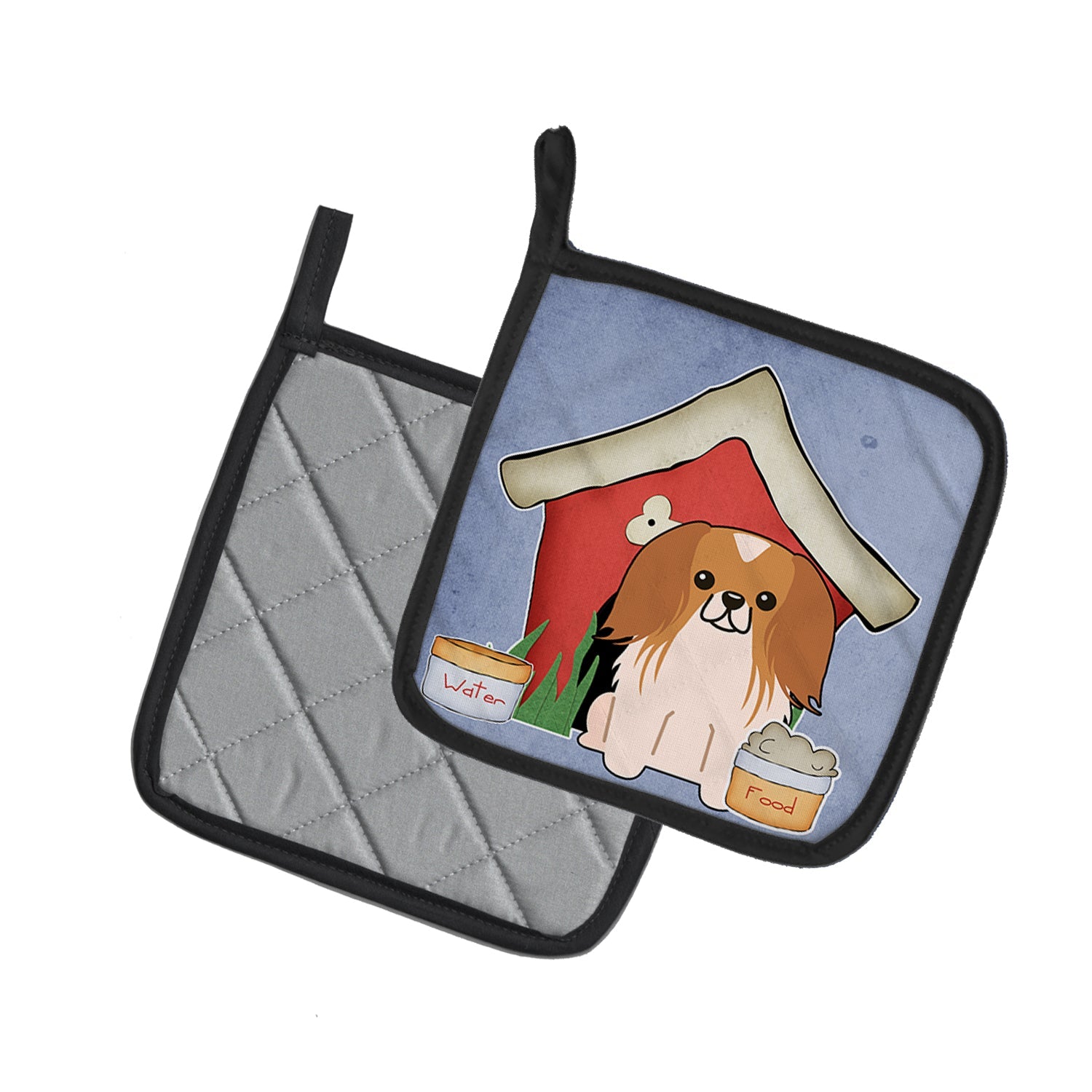 Dog House Collection Pekingese Red White Pot Holder Set of 2 Heat Resistant Quilted Hot Pads 7.5 x 7.5 Inch, Insulated Kitchen Trivets for Cooking & Baking
