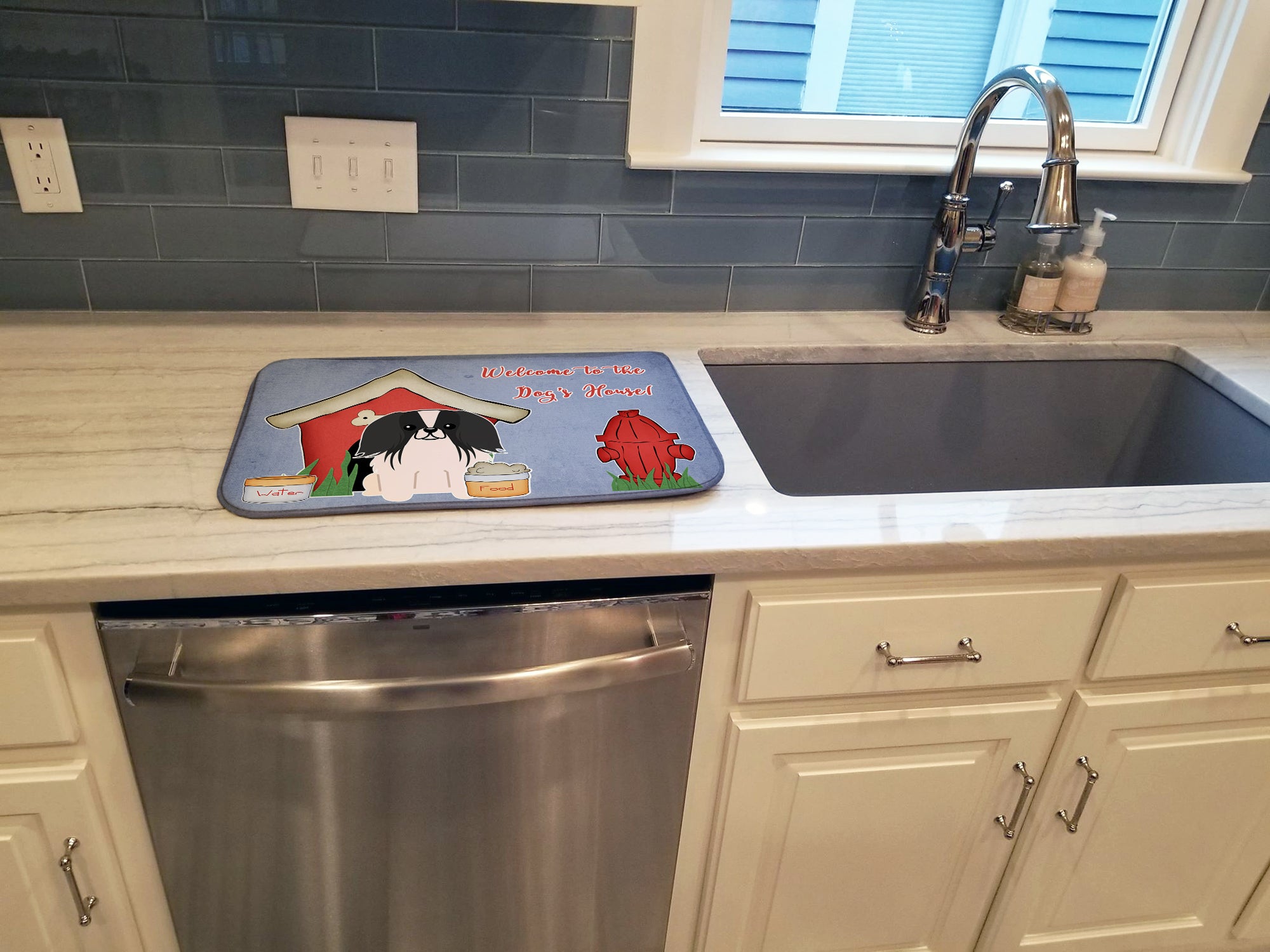 Dog House Collection Pekingese Black White Dish Drying Mat Absorbent Dish Drying Mat Pad for Kitchen Counter Dish Drainer Mat for Countertop, 14 x 21", Multicolor