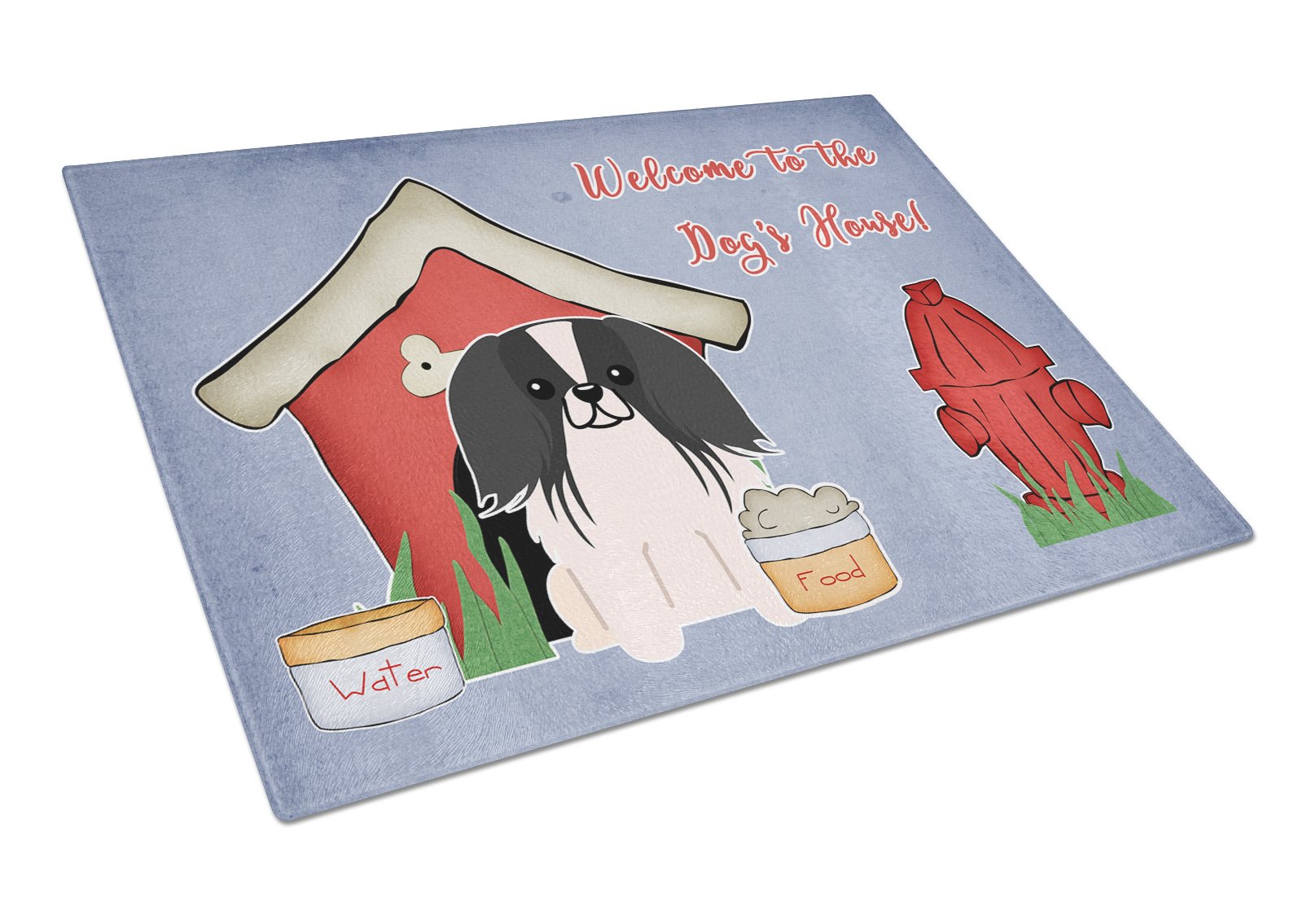Dog House Collection Pekingese Black White Cutting Board Tempered Glass Kitchen Cutting Surface, Heat Resistant Chopping, Non-Slip Feet, Food Prep & Serving