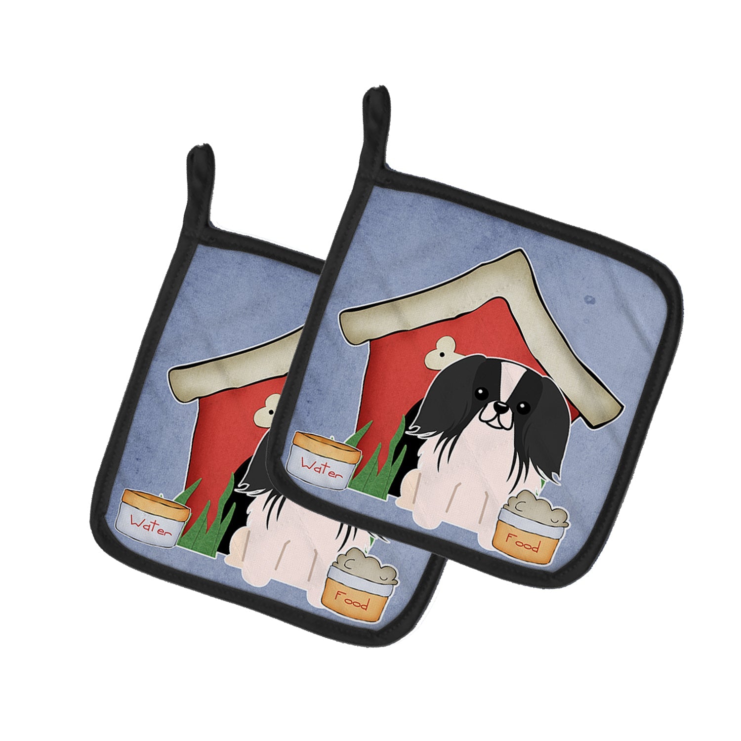 Dog House Collection Pekingese Black White Pot Holder Set of 2 Heat Resistant Quilted Hot Pads 7.5 x 7.5 Inch, Insulated Kitchen Trivets for Cooking & Baking