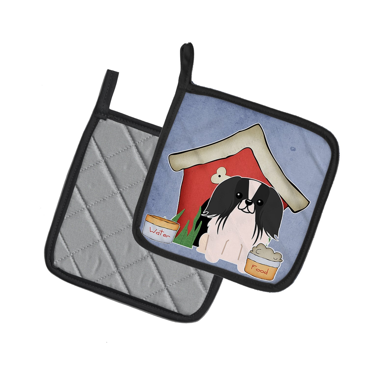Dog House Collection Pekingese Black White Pot Holder Set of 2 Heat Resistant Quilted Hot Pads 7.5 x 7.5 Inch, Insulated Kitchen Trivets for Cooking & Baking