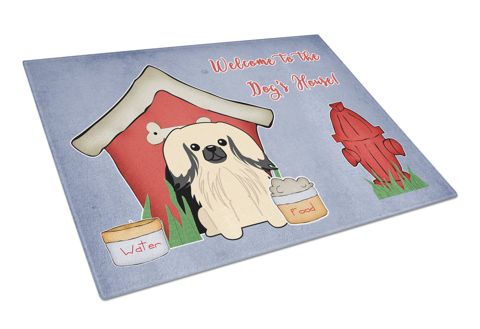 Dog House Collection Pekingese Cream Cutting Board Tempered Glass Kitchen Cutting Surface, Heat Resistant Chopping, Non-Slip Feet, Food Prep & Serving