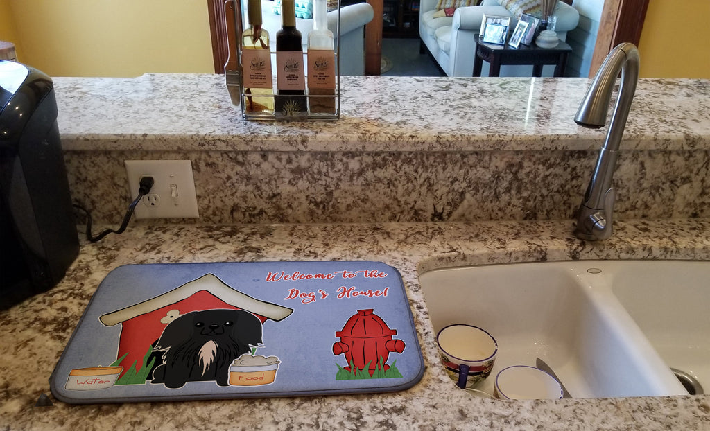 Dog House Collection Pekingese Black Dish Drying Mat Absorbent Dish Drying Mat Pad for Kitchen Counter Dish Drainer Mat for Countertop, 14 x 21", Multicolor