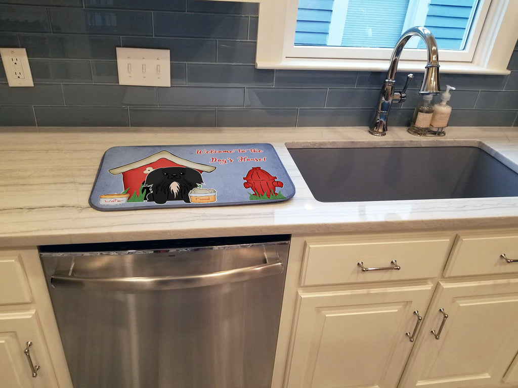 Dog House Collection Pekingese Black Dish Drying Mat Absorbent Dish Drying Mat Pad for Kitchen Counter Dish Drainer Mat for Countertop, 14 x 21", Multicolor