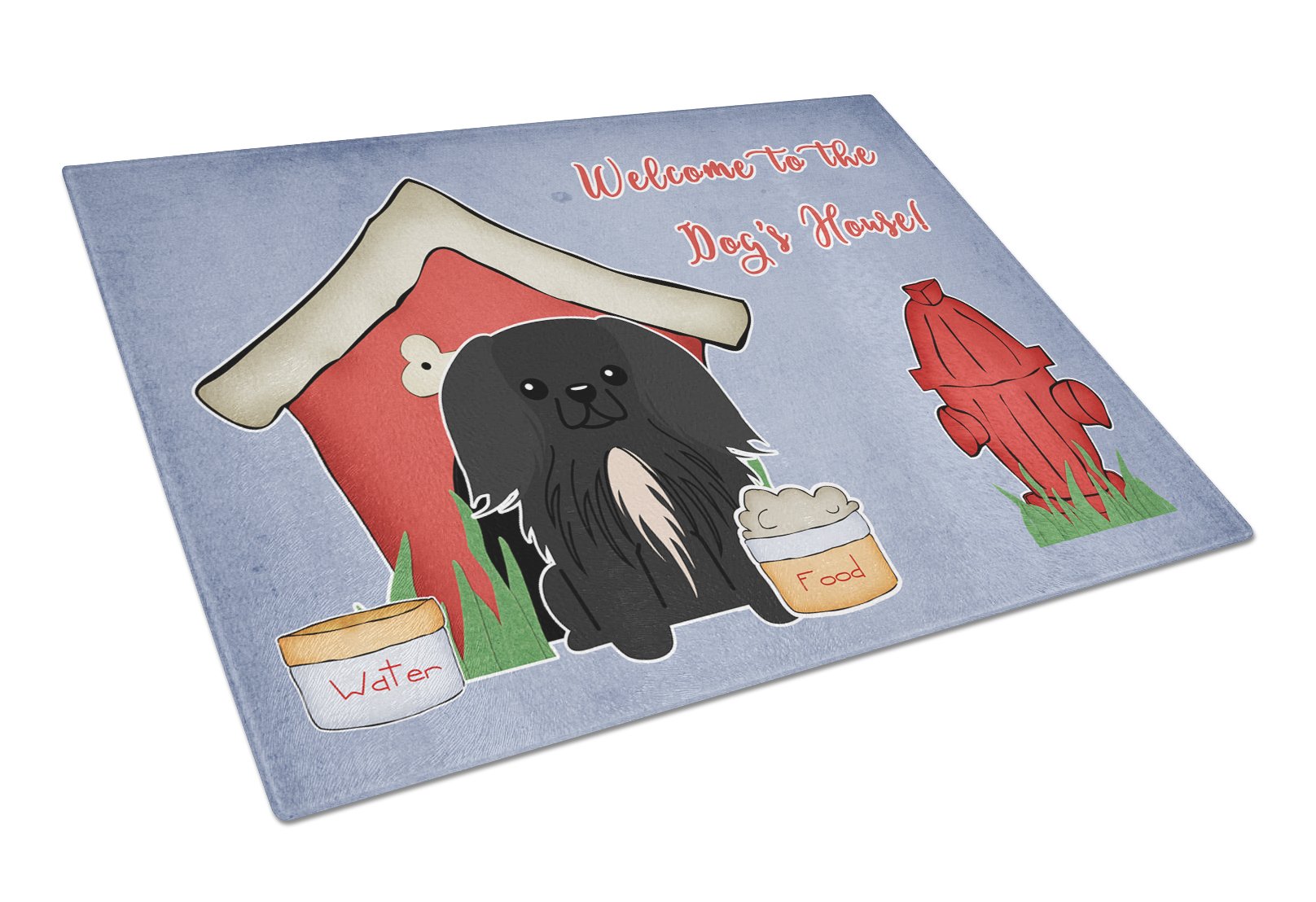 Dog House Collection Pekingese Black Cutting Board Tempered Glass Kitchen Cutting Surface, Heat Resistant Chopping, Non-Slip Feet, Food Prep & Serving