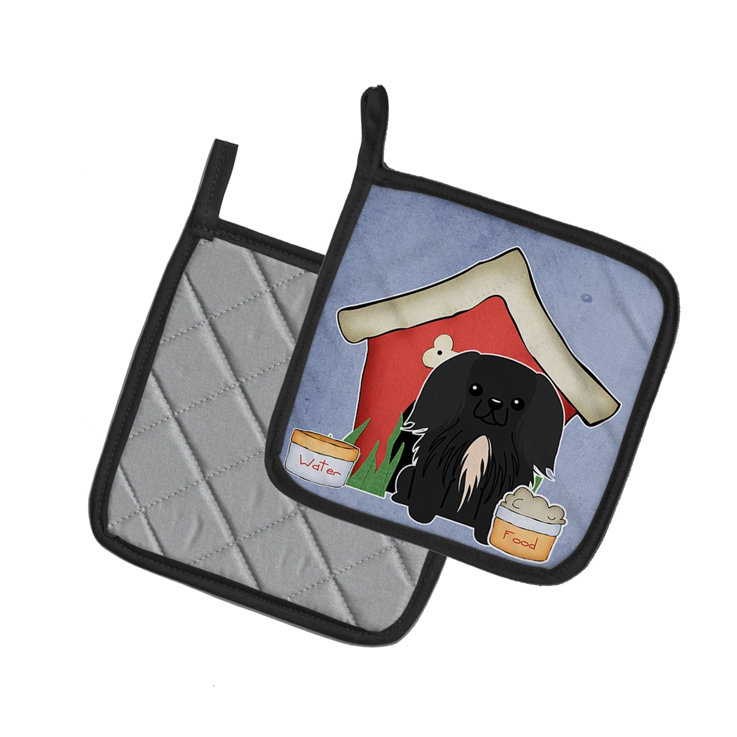Dog House Collection Pekingese Black Pot Holder Set of 2 Heat Resistant Quilted Hot Pads 7.5 x 7.5 Inch, Insulated Kitchen Trivets for Cooking & Baking