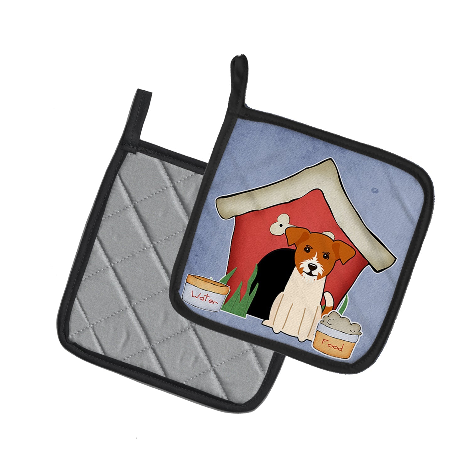 Dog House Collection Jack Russell Terrier Pot Holder Set of 2 Heat Resistant Quilted Hot Pads 7.5 x 7.5 Inch, Insulated Kitchen Trivets for Cooking & Baking