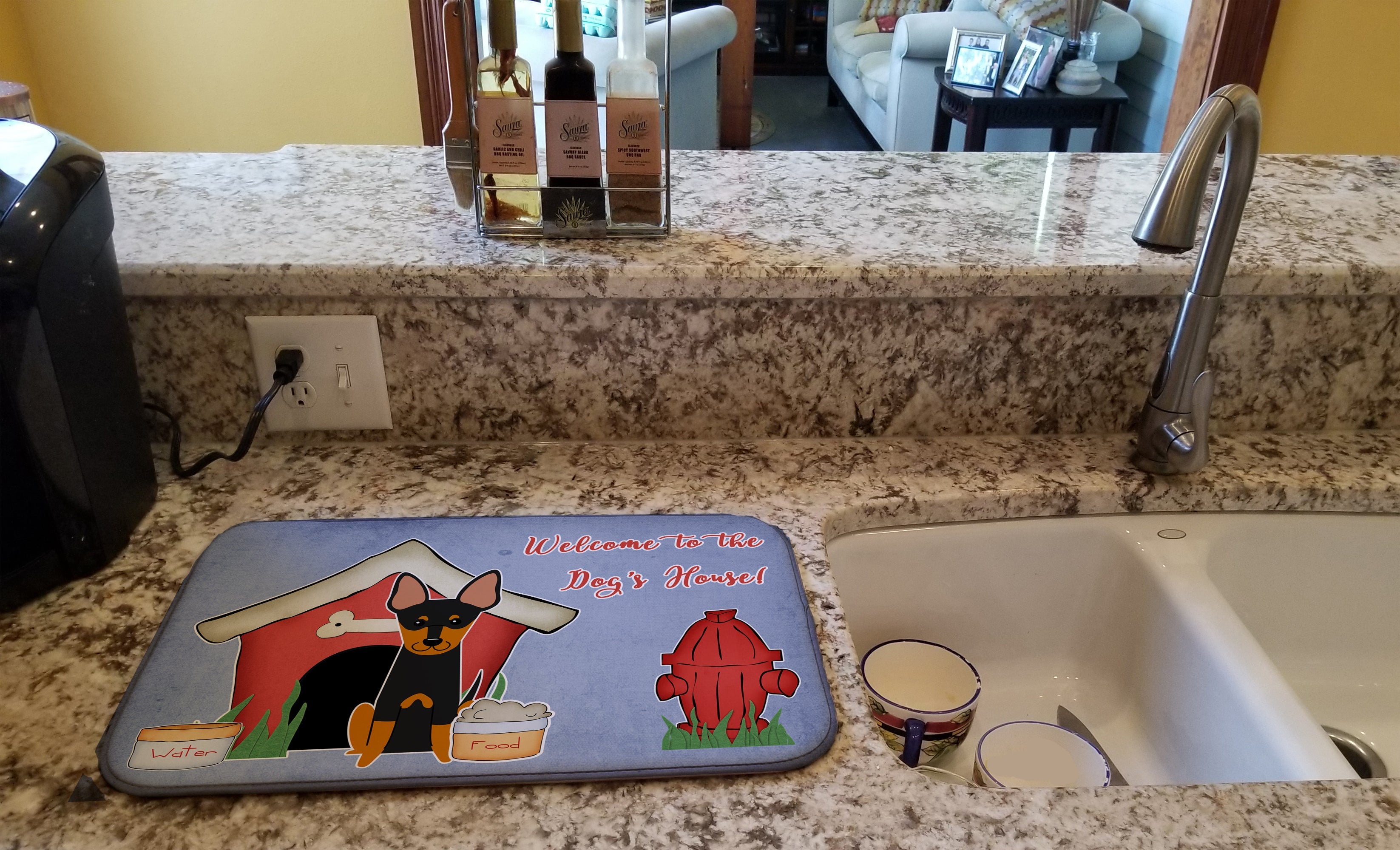 Dog House Collection English Toy Terrier Dish Drying Mat Absorbent Dish Drying Mat Pad for Kitchen Counter Dish Drainer Mat for Countertop, 14 x 21", Multicolor