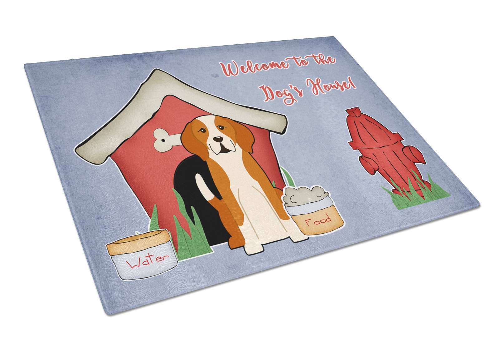 Dog House Collection English Foxhound Cutting Board Tempered Glass Kitchen Cutting Surface, Heat Resistant Chopping, Non-Slip Feet, Food Prep & Serving