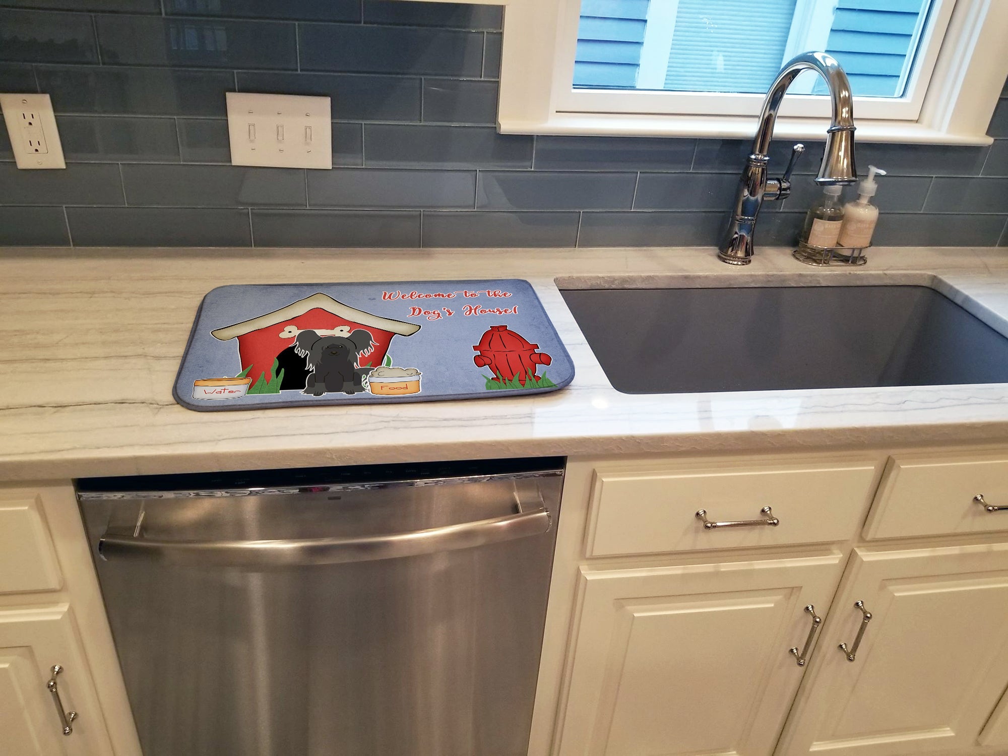 Dog House Collection Chinese Crested Black Dish Drying Mat Absorbent Dish Drying Mat Pad for Kitchen Counter Dish Drainer Mat for Countertop, 14 x 21", Multicolor