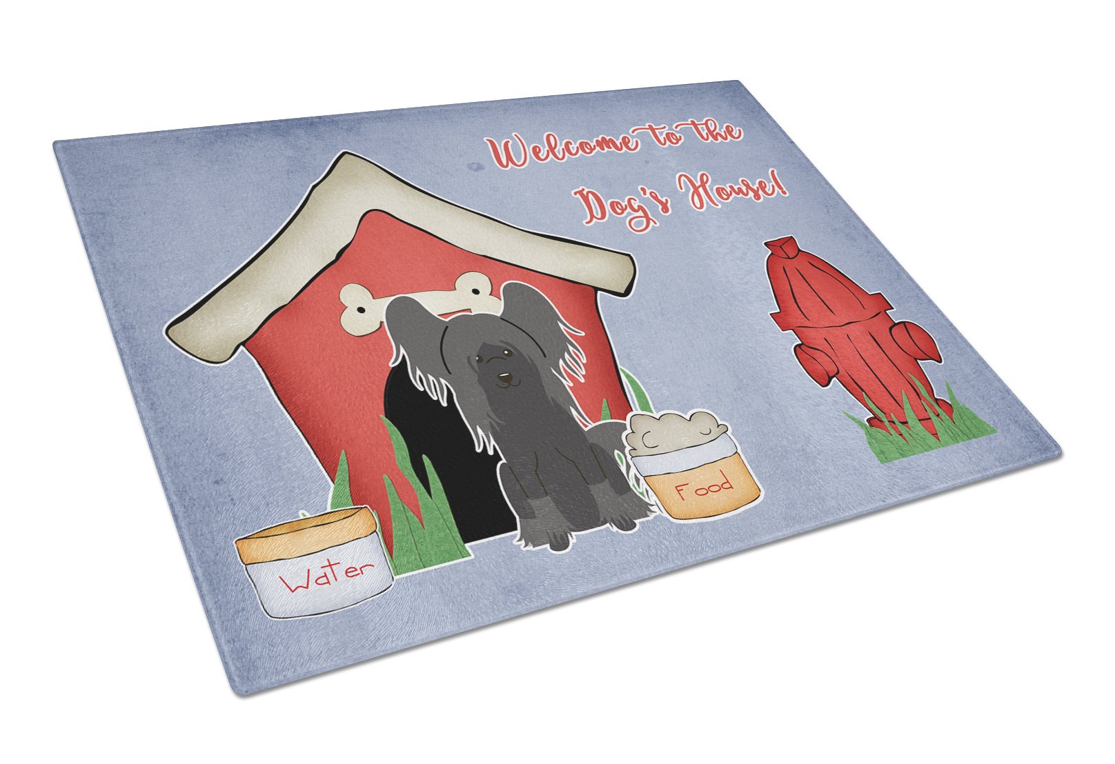 Dog House Collection Chinese Crested Black Cutting Board Tempered Glass Kitchen Cutting Surface, Heat Resistant Chopping, Non-Slip Feet, Food Prep & Serving