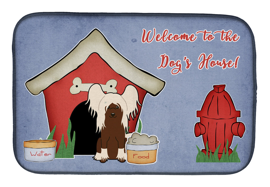 Dog House Collection Chinese Crested Cream Dish Drying Mat Absorbent Dish Drying Mat Pad for Kitchen Counter Dish Drainer Mat for Countertop, 14 x 21", Multicolor