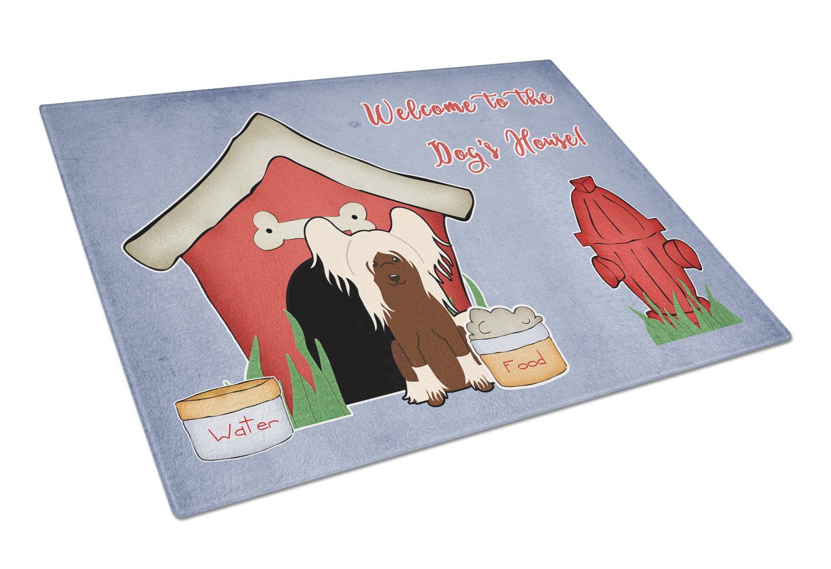 Dog House Collection Chinese Crested Cream Cutting Board Tempered Glass Kitchen Cutting Surface, Heat Resistant Chopping, Non-Slip Feet, Food Prep & Serving
