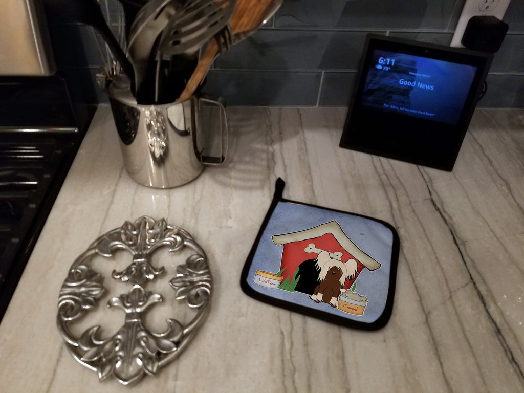 Dog House Collection Chinese Crested Cream Pot Holder Set of 2 Heat Resistant Quilted Hot Pads 7.5 x 7.5 Inch, Insulated Kitchen Trivets for Cooking & Baking
