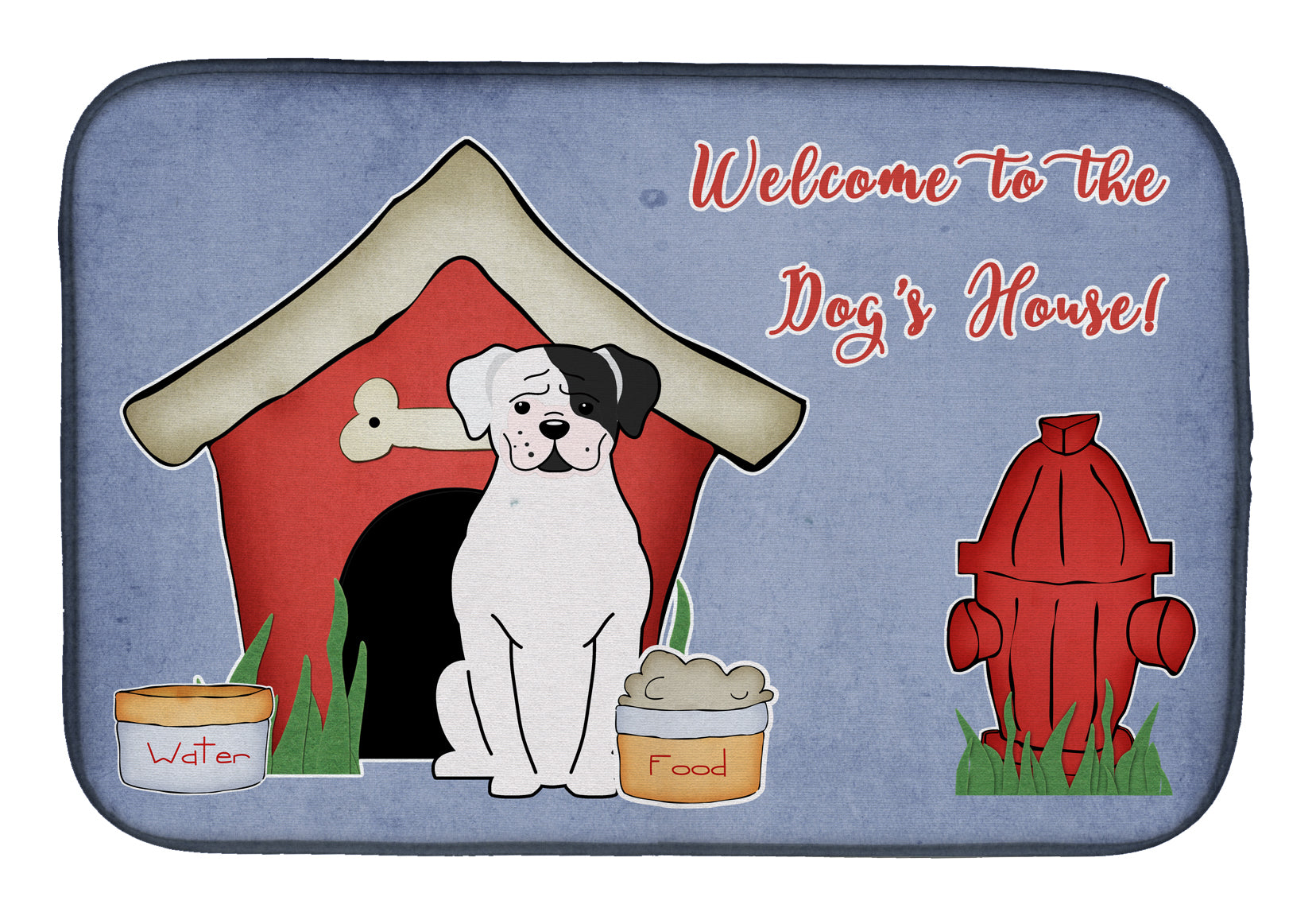 Dog House Collection White Boxer Cooper Dish Drying Mat Absorbent Dish Drying Mat Pad for Kitchen Counter Dish Drainer Mat for Countertop, 14 x 21", Multicolor