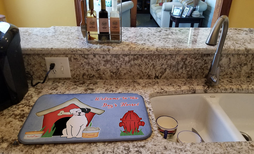 Dog House Collection White Boxer Cooper Dish Drying Mat Absorbent Dish Drying Mat Pad for Kitchen Counter Dish Drainer Mat for Countertop, 14 x 21", Multicolor