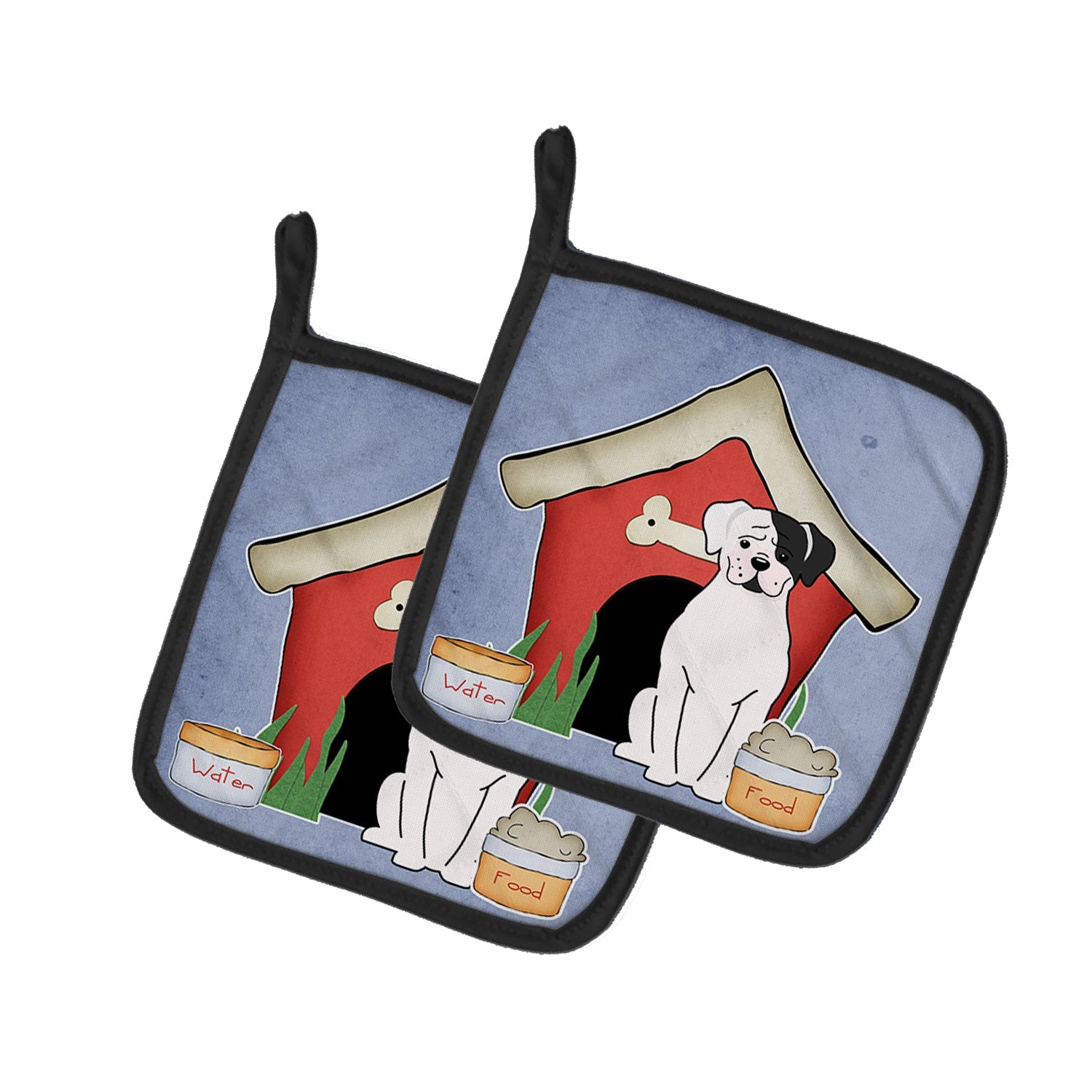 Dog House Collection White Boxer Cooper Pot Holder Set of 2 Heat Resistant Quilted Hot Pads 7.5 x 7.5 Inch, Insulated Kitchen Trivets for Cooking & Baking