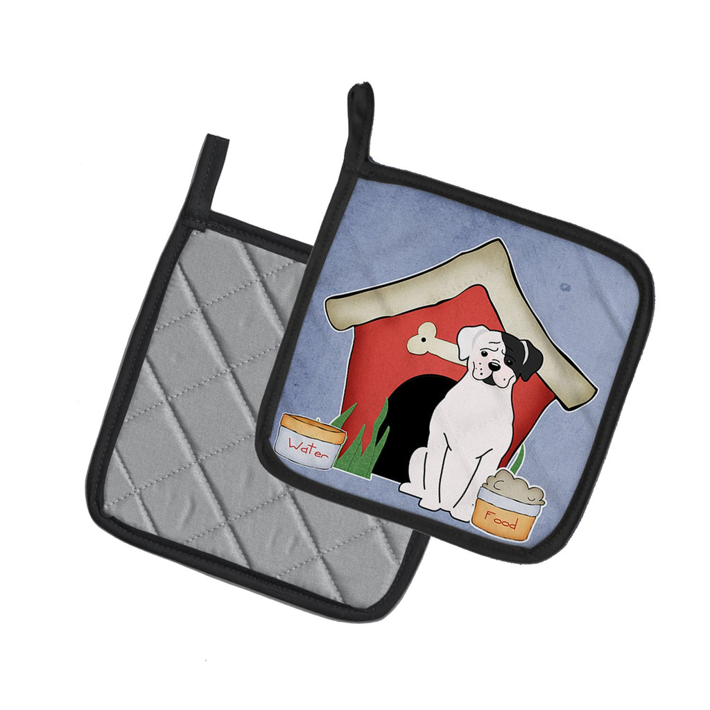 Dog House Collection White Boxer Cooper Pot Holder Set of 2 Heat Resistant Quilted Hot Pads 7.5 x 7.5 Inch, Insulated Kitchen Trivets for Cooking & Baking