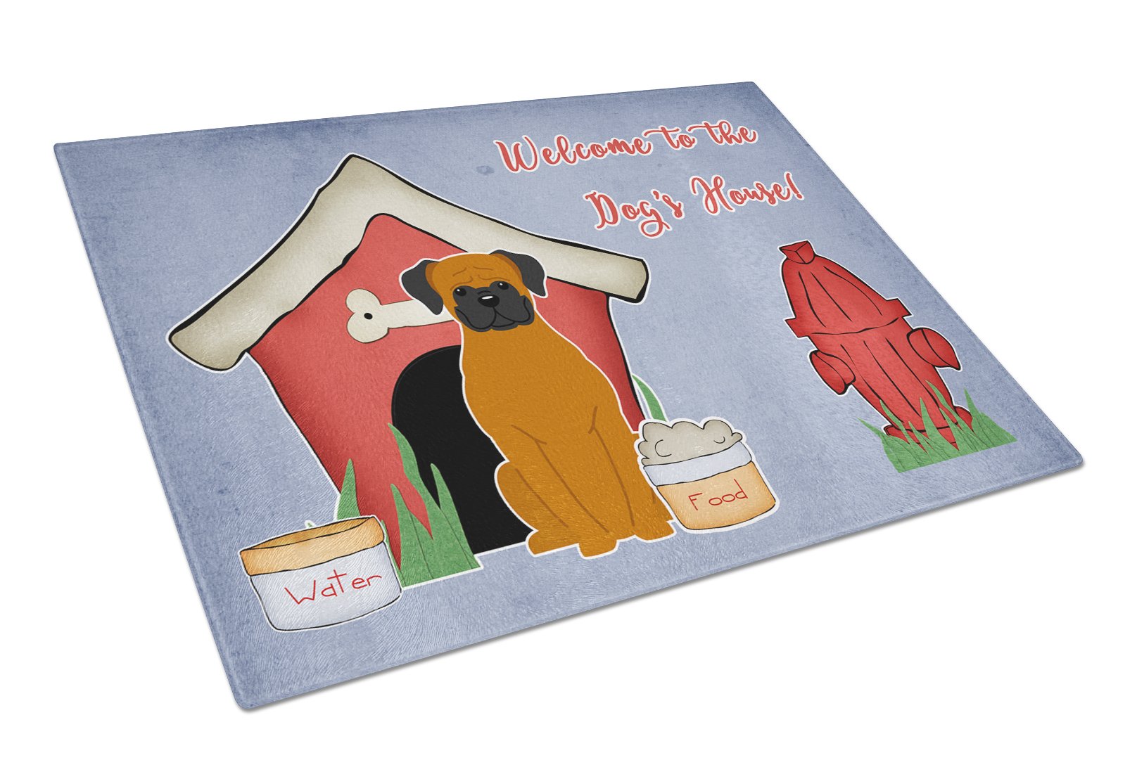 Dog House Collection Fawn Boxer Cutting Board Tempered Glass Kitchen Cutting Surface, Heat Resistant Chopping, Non-Slip Feet, Food Prep & Serving